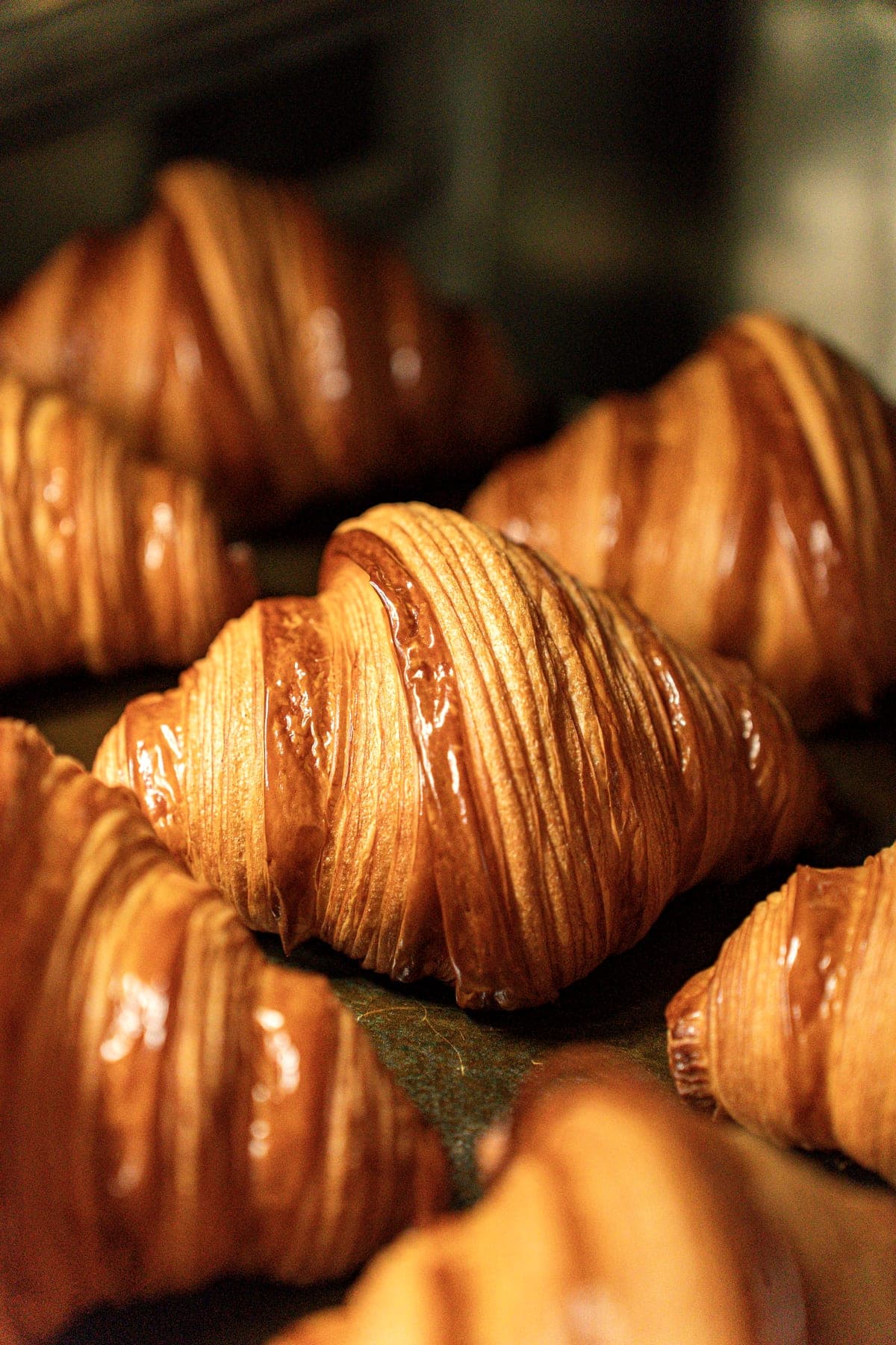 Golden, deeply layered croissants fresh from the oven.